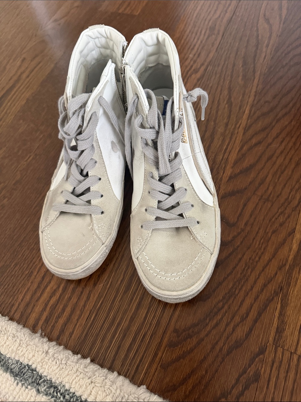 Golden Goose White/Light Gray High-Top Sneakers - Neutral Suede & Leather